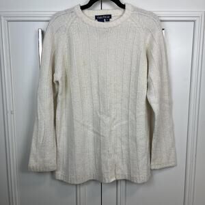 Nautical fisherman ribbed knit cream oversize sweater S
